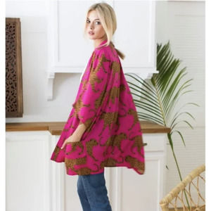 Emerson Fry Pink Leopard Print open front robe